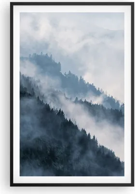 Produktbild von Gerahmtes Poster - Schwarzer Rahmen - Berge Nebel Bäume - 61x91,5 cm - Wand Bild - Wanddeko - Wandbilder - Kunstposter - Wandposter - Bilderrahmen - Bilder - Kunstdruck - P2BPA61x91-4429