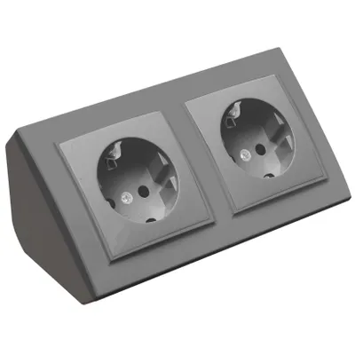 Produktbild von Ecksteckdose 2-fach Steckdosenblock 45° Verteilerdose silber.