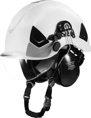 Produktbild von Schutzhelm Arbeitshelm - ANSI/ISEA Z89.1- - ABS-Sicherheitshelm mit Visier und Ohrenschützern - Verstellbarer belüfteter Bauhelm - Industriehelm für Industriebau und Arbeitskleidung - Weiß