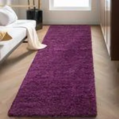 Obrázek produktu pro Koberec do obývacího pokoje s vysokým vlasem Jednobarevný design Dlouhý vlas Shaggy Moderní Měkký, velikost: 80 x 250 cm, Barva: Fialová