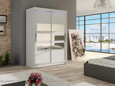 Obrázek produktu pro Šatní skříň 120 cm se zrcadlem a LED osvětlením GASPARA 5 - bílá