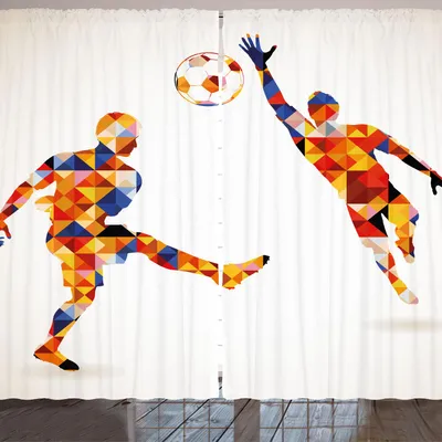 Produktbild von ARANDE Sport Gardine, Abstrakter Entwurf mit Fußball-Fußball-Spielern im geometrischen bunten Form-Druck, 280 x 225 cm, Mehrfarbig