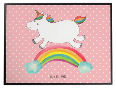 Produktbild von Mr. & Mrs. Panda schreibtischunterlage Einhorn Regenbogen - Rot Pastell - Geschenk, Erwachsenwerden, Einhornpower, Unicorn, Glitzer, Tischschoner, malunterlage