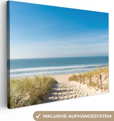 Produktbild von MuchoWow® - Leinwandbilder - Strand - Meer - Düne - Sand - Sommer, Wandbild, Wanddeko Bilder Wohnzimmer, 80x60cm