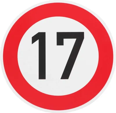 Produktbild von ORIGINAL Verkehrzeichen 17 KM/H Schild Nr. 250 (m. Sondertext) StVO Verkehrsschild Straßenschild Straßenzeichen Metall Geburtstagsschild zum 17. Geburtstag als 17km Geburtstagsschild 42 cm Metall