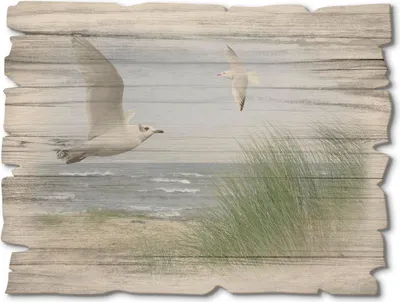 Produktbild von ARTland Holzbild Vintage Nordseestrand mit Möwen Größe: 40x30 cm