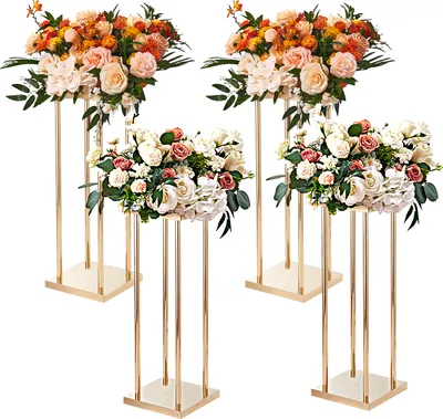Produktbild von VEVOR 4er-Set Blumenhocker Eckig 20x20x80cm Blumenständer Eisen Beistelltisch Modern Blumensäule Metall-Laminat Pflanzenhocker Pflanzenständer Metallständer für Dekoration von Bars Hotels Cafés