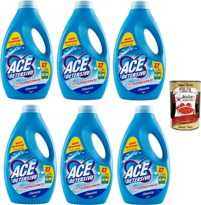 Produktbild von ACE Detersivo Lavatrice CLASSICO - Waschmaschine Flüssig Flüssigwaschmittel - Wirksam bei allen Arten von Flecken, 6x 27 Wäschen 1350ml + Italian Gourmet polpa 400g