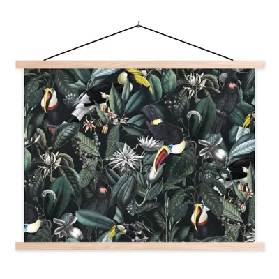 Produktbild von MuchoWow® Textilposter Blumen - Tukan - Blätter 40x30 cm mit holzfarbenen Rahmen - Bilder