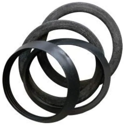 Three rubber rings are arranged in a pile against a white background.