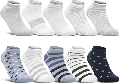 Produktbild von 10 Paar Damen Sneaker Socken Mehrfarbig Streifen Punkte Herzen Maritim Baumwolle - 36832+36844/2 (35-38)