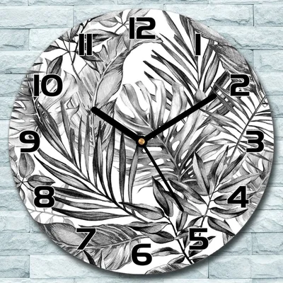Produktbild von Wanduhr aus Glas Rund fi 30 Exotische Blatt Quarz Deko Schlafzimmer Büro