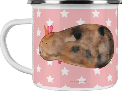 Produktbild von Mr. & Mrs. Panda Haferl Einhorn Meerschweinchen - Rot Pastell - Geschenk, Teetasse, Emaille Tasse, Becher, Meerschwein, Motivtasse, Pott, Unicorn, Meerhörnchen, Einhörner