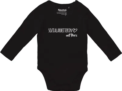 Produktbild von Huuraa Baby Body Sozialarbeiterin mit Herz 74 Black  Baumwolle Fairtrade Langarmbody Geschenkidee