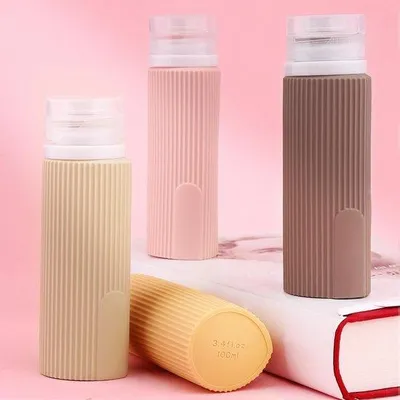 Zdjęcie produktu dla Zestaw buteleczek podróżnych, 100 ml, 4 sztuki, brązowy, silikonowy