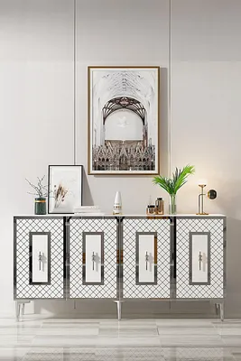 Produktbild von Skye Decor, Hochwertiger Konsolentisch (3 Teile) - 100% Melamin, Weiß/Silber, 150 cm