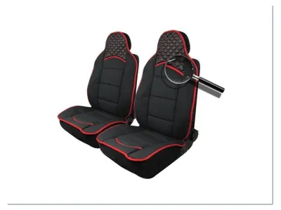 Immagine prodotto di Rivestimenti per auto — Coprisedili per sedili anteriori, neri, con cuciture rosse, tessuto/pelle