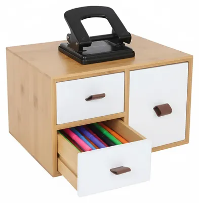 Schreibtisch-Organizer mit 3 Schubladen, Bambus/MDF, 15x25x20 cm, natur-weiß