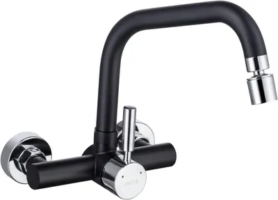Produktbild von Wandmontage Küchenarmatur, Einhebelmischer, 2 Strahlarten, Schwenkauslauf, schwarz, für Küche
