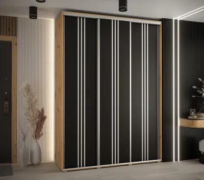 Obrázok produktu pre Šatníková skriňa ASIRI 6 - 180/60 cm, dub artisan / čierna / strieborná