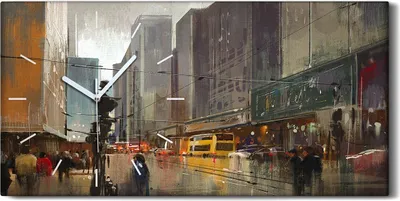 Produktbild von Wanduhr Bürouhr Leinwand Bild 60x30 Kunst städtische Stadt Straße Malerei - weiße Hände