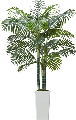 Zdjęcie produktu dla SucceBuy Sztuczna palma Areca, 1,8 m, tropikalna sztuczna roślina z białą, wysoką doniczką, dekoracyjna jedwabna roślina w doniczce na werandy, salony, tarasy, domy i biura