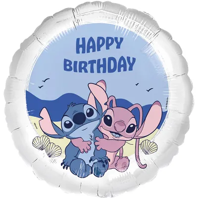 Zdjęcie produktu dla Balon foliowy urodzinowy Stitch i Angel Happy Birthday, 45cm