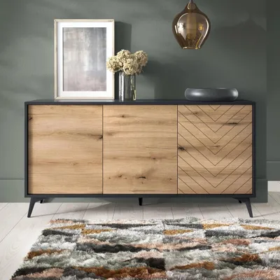 Produktbild von RAVIO Dreitürige Kommode Diamond K154 im skandinavischen Stil Breite 154cm Anrichte für Wohnzimmer Sideboard