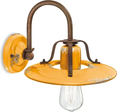 Produktbild von Wandleuchte Metall Keramik B: 25 cm Rostbraun Gelb Shabby Antik E27 Vintage Keramikleuchte
