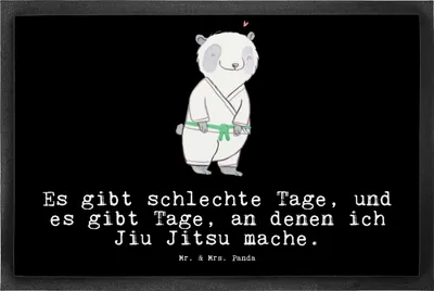 Produktbild von Mr. & Mrs. Panda Schmutzfangmatte Panda Jiu Jitsu 50 x 75 cm - Schwarz - Geschenk, Bodenvorleger, Selbstverteidigung, bodenmatte, Sauberlaufmatte, Schmutzmatte, Fussmatte