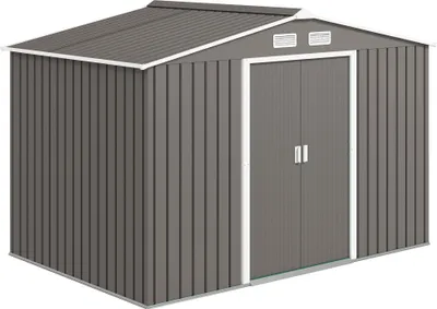 Image de Outsunny Abri de jardin 4,9 m², cabane de jardin, porte coulissante, bonne ventilations, armoire de jardin, tôle acier, 2,77 x 1,95 x 1,92 m, gris