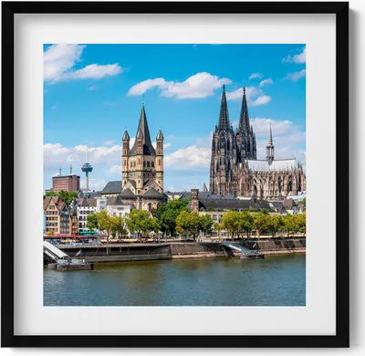 Produktbild von Panorama in Köln– Wandbild mit Rahmen – Gerahmtes Bild  – Wanddekoration – 50x50 cm –  Schwarz Rahmen