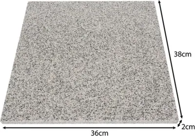 A square-shaped pizza stone with dimensions indicated by measurement lines and text.
