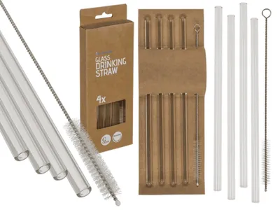 Produktbild von Glas Trinkhalme 4er Set mit Reinigungsbürste