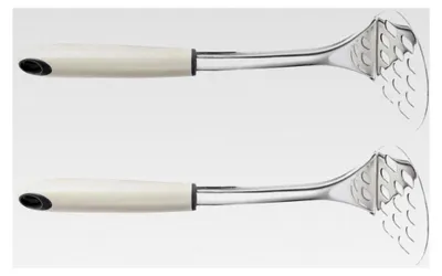 Produktbild von 2 Stück manueller Kartoffelstampfer aus PP und Edelstahl für Kartoffelpüree und Gemüse mit ergonomischem Griff, leicht zu reinigen für den Haushalt