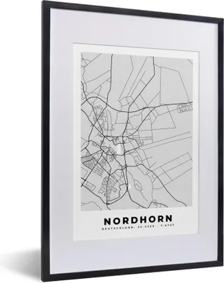 Produktbild von MuchoWow® Gerahmtes Poster Deutschland - Nordhorn - Karte - Stadtplan - Karte 30x40 cm - Poster mit Schwarzem Bilderrahmen Wandposter Rahmen Foto Bilder - Wandposter Schlafzimmer