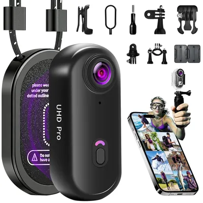 Produktbild von Mini-Sportkamera, 4K, WLAN-Kamera, tragbar, POV-Kamera, Vlog-Kamera, 120 Grad, kleine Action-Kamera, wasserdicht (bis 30 Meter), Aufnahmezeit: 120 Minuten, geeignet für Fahrräder