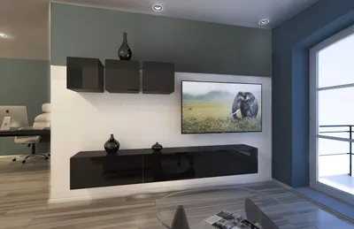 Immagine prodotto di Furnitech Parete attrezzata soggiorno - Mobili soggiorno con LED Blu - Parete attrezzata moderna - Parete attrezzata soggiorno con mensole e mobile TV (AN13-18B-HG1 1B)