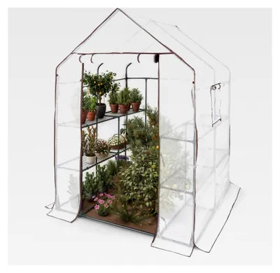 Produktbild von Foliengewächshaus mit 3 Ebenen - 143 x 143 x 195 cm mit Ablagen und Ventilationsfenster - Platzsparend und stabil
