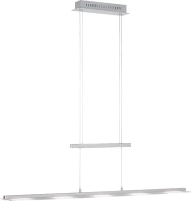 A modern, linear LED pendant light with adjustable height, shown against a white background.