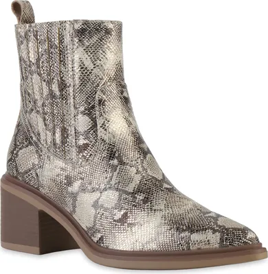Produktbild von VAN HILL Damen Klassische Stiefeletten Spitze Booties Blockabsatz Schuhe 841887, Farbe: Gold Snake, Größe: 37