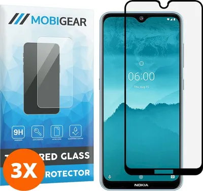 Produktbild von Mobigear Premium 9.98 Nokia 6.2 Panzerglas Gehärtetes Glas Displayschutz - Hüllenfreundlich - Schwarz (3er Pack)