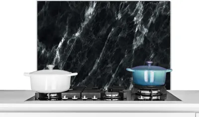 Produktbild von KitchenYeah®  Spritzschutz Küche - Küchenrückwand - Wandschutz für Herd und Spüle - Marmor - Schwarz - Luxus 90x60 - Alu-Dibond (Alternative zum Spritzschutz aus Glas) - Hitzebeständig - Herdspritzsch