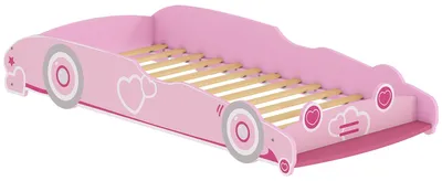 Produktbild von Kinderbett 70x140 cm mit Absturzsicherung und Lattenrost, Auto-f?rmigem Kopfteil, Rosa