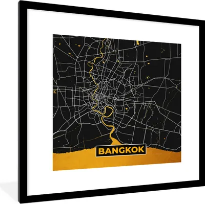 Produktbild von MuchoWow® Gerahmtes Poster Karte - Bangkok - Gold - Karte 40x40 cm - Poster mit Schwarzem Bilderrahmen Wandposter Rahmen Foto Bilder - Poster - Plakat im Rahmen