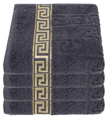 Produktbild von Luxus Medusa Handtücher 4er Set 50x90 cm - Anthrazit / Dunkel Grau - feinste Ringgarn Baumwolle / Jacquard Webung / Hochflor Frottee mit Medusa Flachprägung und goldener Medusa Bordüre