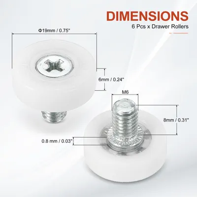 Produktbild von Schubladenrollen Nylon Schrank Schubladenrolle Ersatzr?der Lager 19mm Schubladenpositionierungsrolle Schiebefš¹hrungen fš¹r M?belteile Schrank Kleiderschrank Packung mit 6