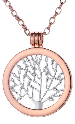 Produktbild von Morella Damen Halskette roségold 70 cm Edelstahl mit Anhänger und Coin 33 mm Lebensbaum silber in Schmuckbeutel
