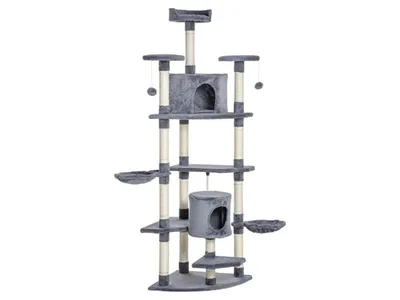Produktbild von PawHut Kratzbaum 200H cm Katzenbaum mit Höhlen und Spielzeugbälle Hellgrau