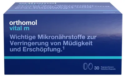 Produktbild von Orthomol Vital m - Mikronährstoffe für Männer - bei Müdigkeit - mit B-Vitaminen, Omega-3-Fettsäuren und Magnesium - Tabletten/Kapseln, 30 St. Tagesportionen